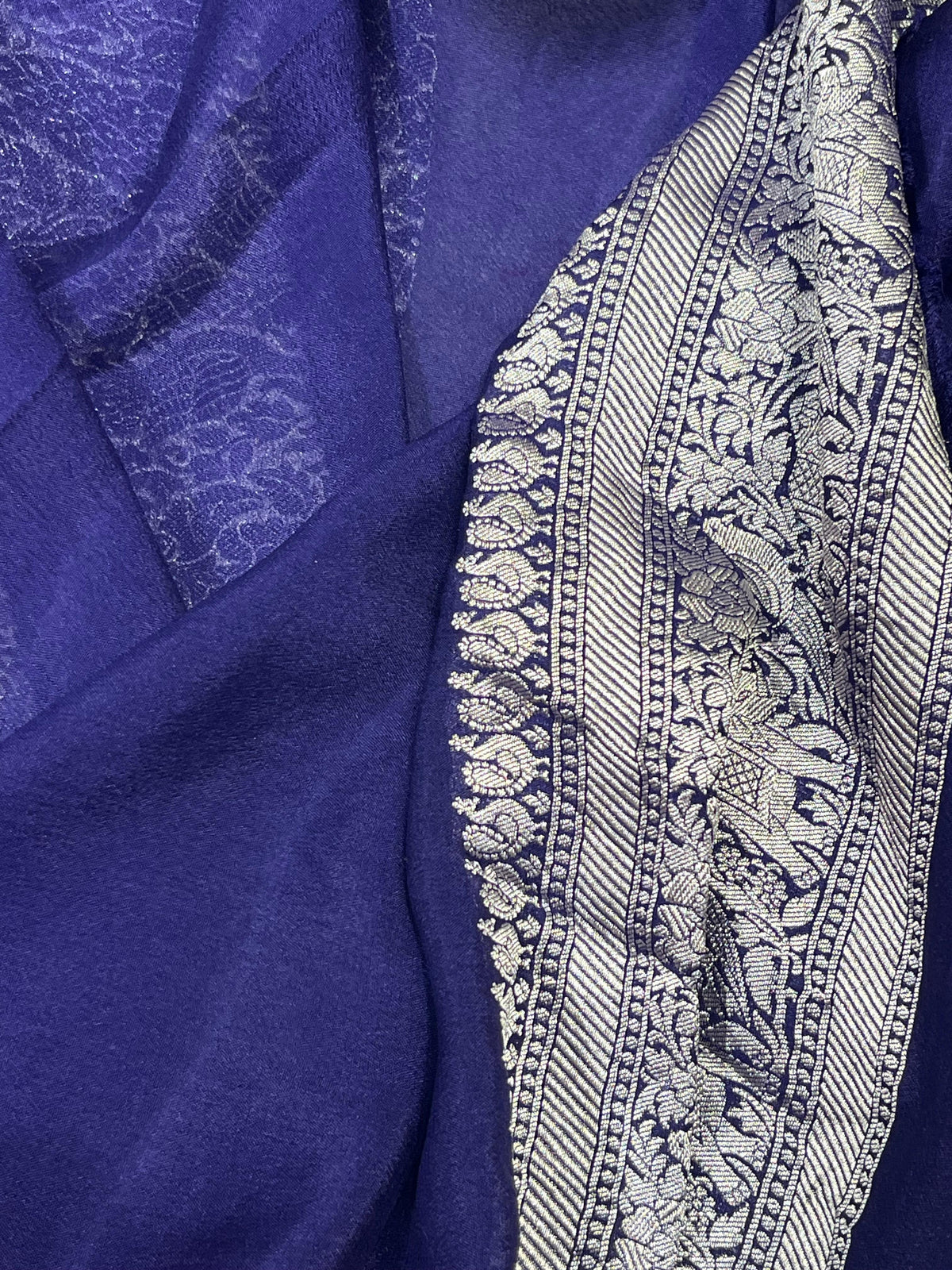 MIDNIGHT BLUE CHIFFON PURE HANDLOOM BANARASI SAREE