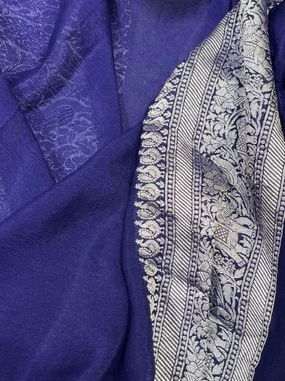 MIDNIGHT BLUE CHIFFON PURE HANDLOOM BANARASI SAREE