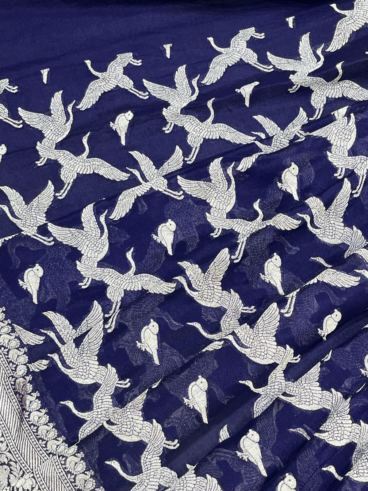 MIDNIGHT BLUE CHIFFON PURE HANDLOOM BANARASI SAREE
