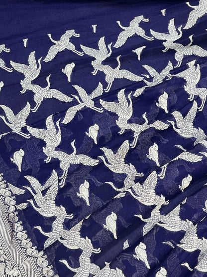 MIDNIGHT BLUE CHIFFON PURE HANDLOOM BANARASI SAREE