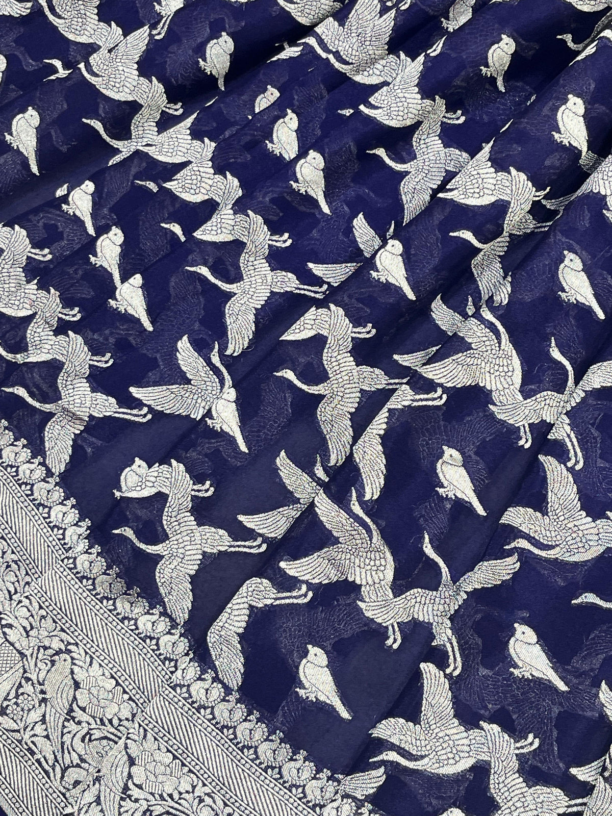 MIDNIGHT BLUE CHIFFON PURE HANDLOOM BANARASI SAREE