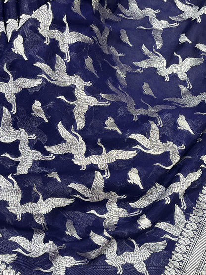 MIDNIGHT BLUE CHIFFON PURE HANDLOOM BANARASI SAREE