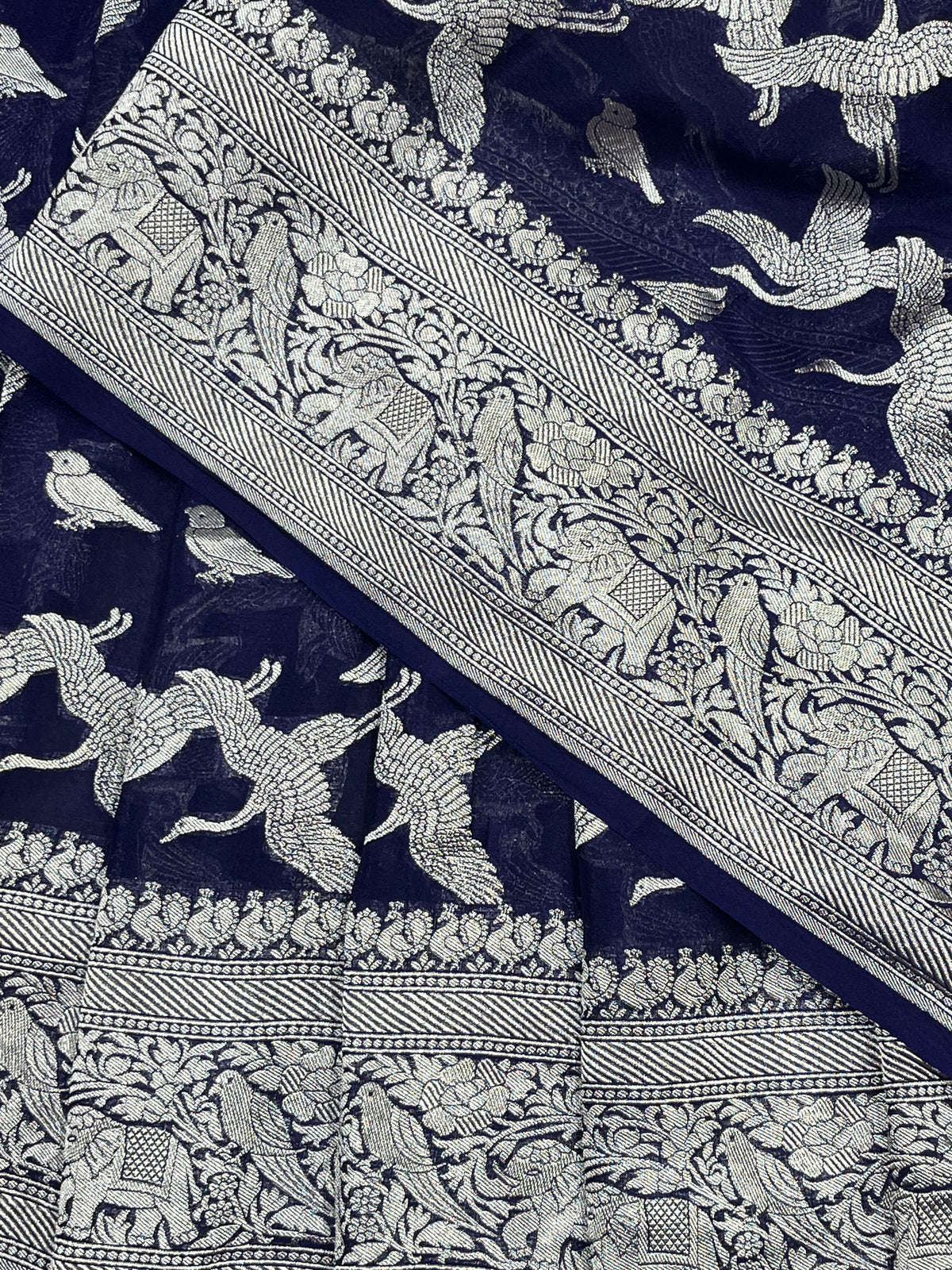 MIDNIGHT BLUE CHIFFON PURE HANDLOOM BANARASI SAREE