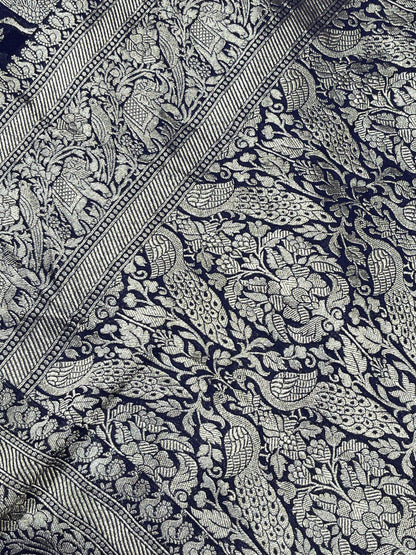 MIDNIGHT BLUE CHIFFON PURE HANDLOOM BANARASI SAREE