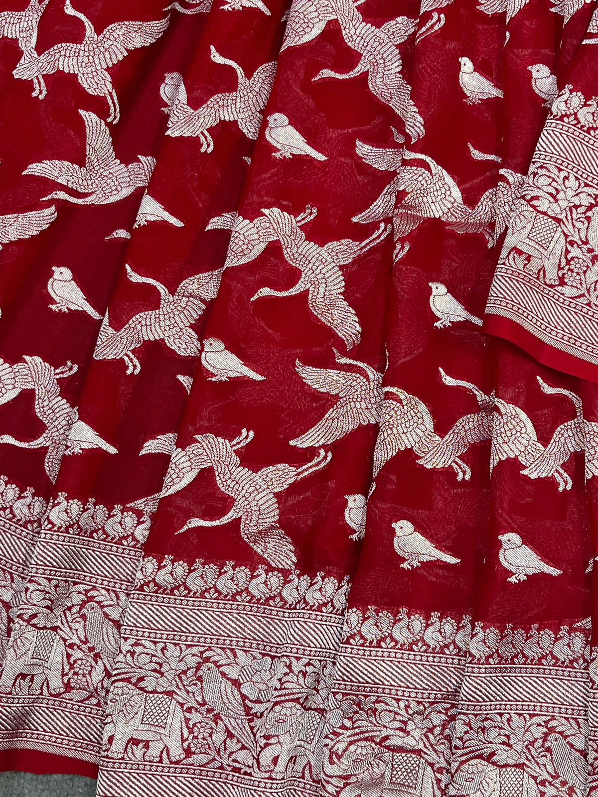 RED CHIFFON PURE HANDLOOM BANARASI SAREE