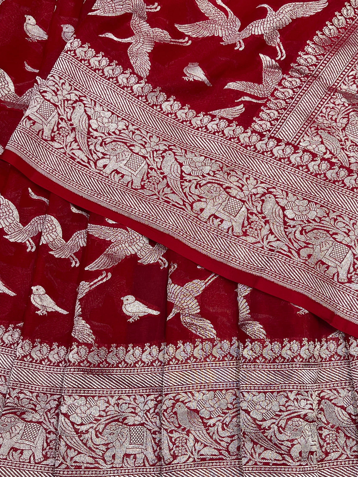 RED CHIFFON PURE HANDLOOM BANARASI SAREE
