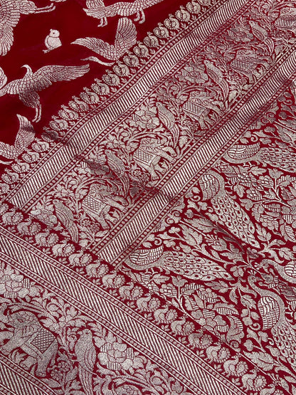 RED CHIFFON PURE HANDLOOM BANARASI SAREE