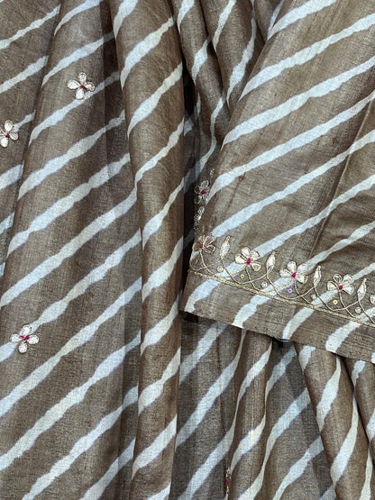 BROWN TASSAR PURE HANDLOOM LEHERIYA SAREE