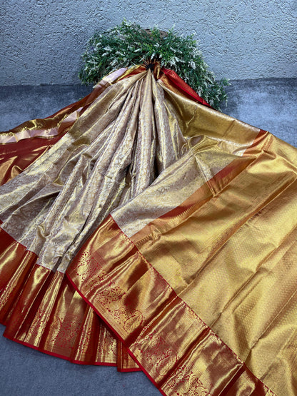 ANTIQUE GOLD TISSUE PURE HANDLOOM KANJIVARAM SAREE