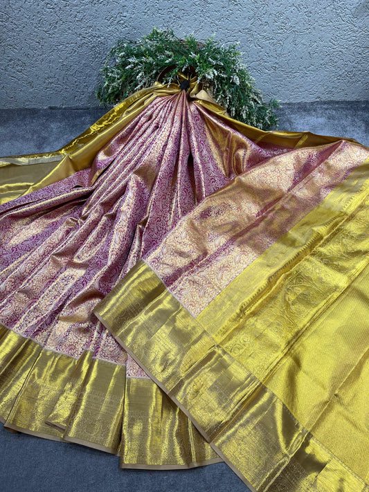 RANI PINK TISSUE PURE HANDLOOM KANJIVARAM SAREE