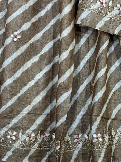 BROWN TASSAR PURE HANDLOOM LEHERIYA SAREE