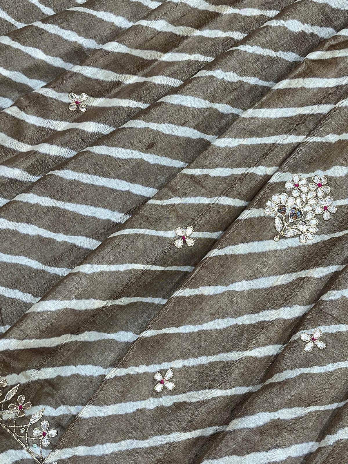 BROWN TASSAR PURE HANDLOOM LEHERIYA SAREE