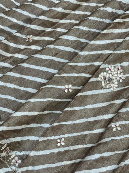 BROWN TASSAR PURE HANDLOOM LEHERIYA SAREE