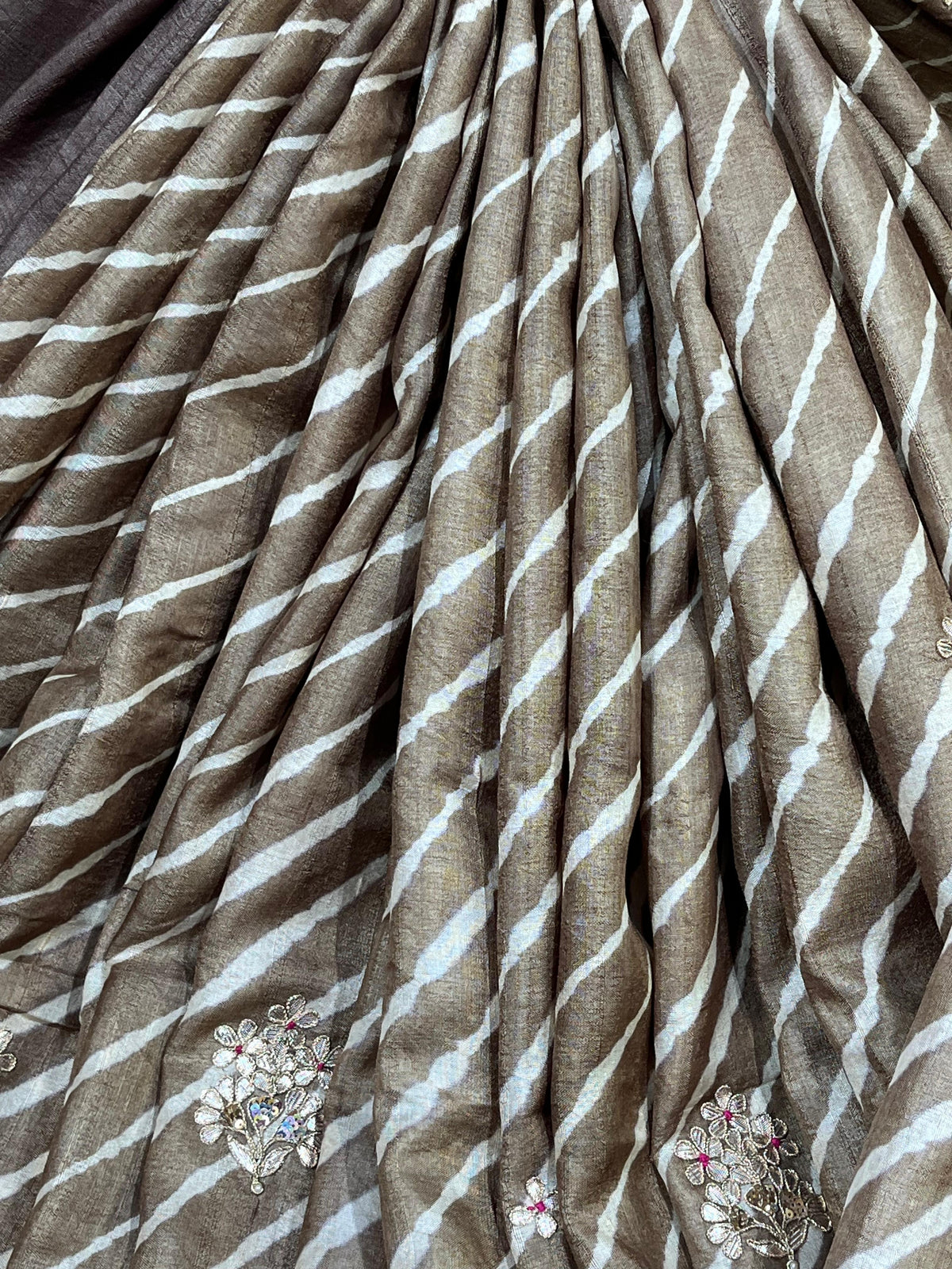 BROWN TASSAR PURE HANDLOOM LEHERIYA SAREE
