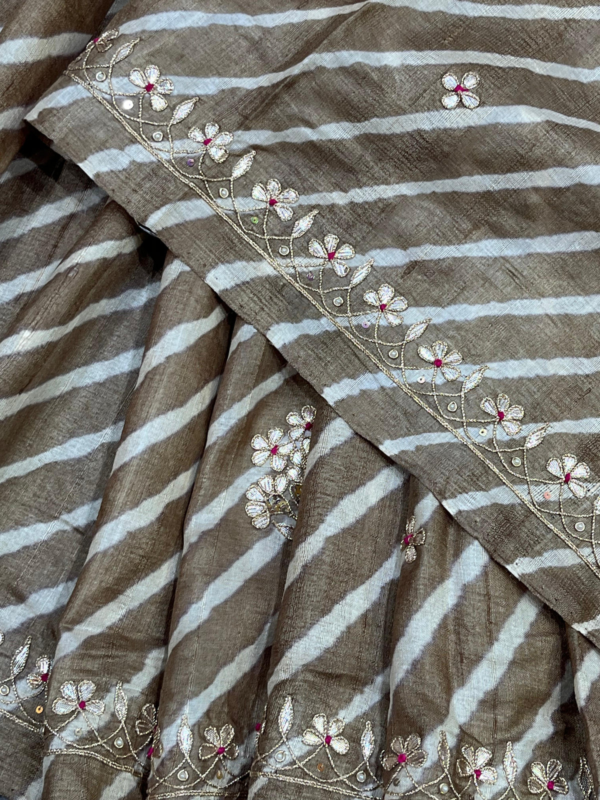 BROWN TASSAR PURE HANDLOOM LEHERIYA SAREE