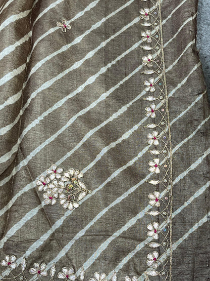 BROWN TASSAR PURE HANDLOOM LEHERIYA SAREE