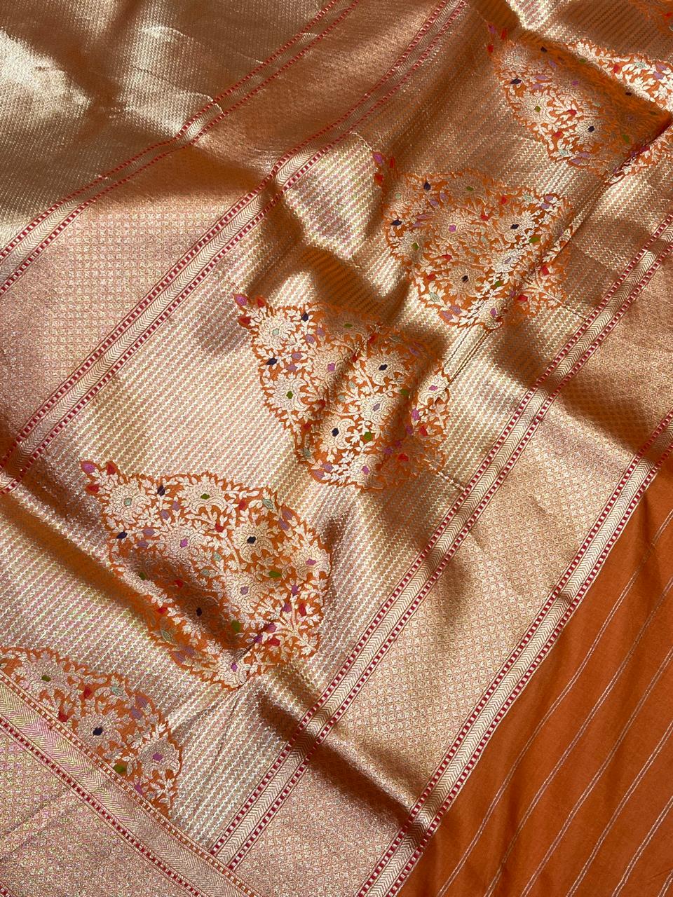 ORANGE KATAN TISSUE PURE HANDLOOM BANARASI SAREE