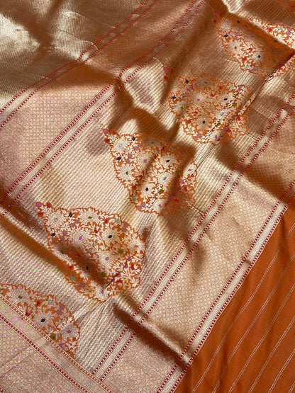 ORANGE KATAN TISSUE PURE HANDLOOM BANARASI SAREE