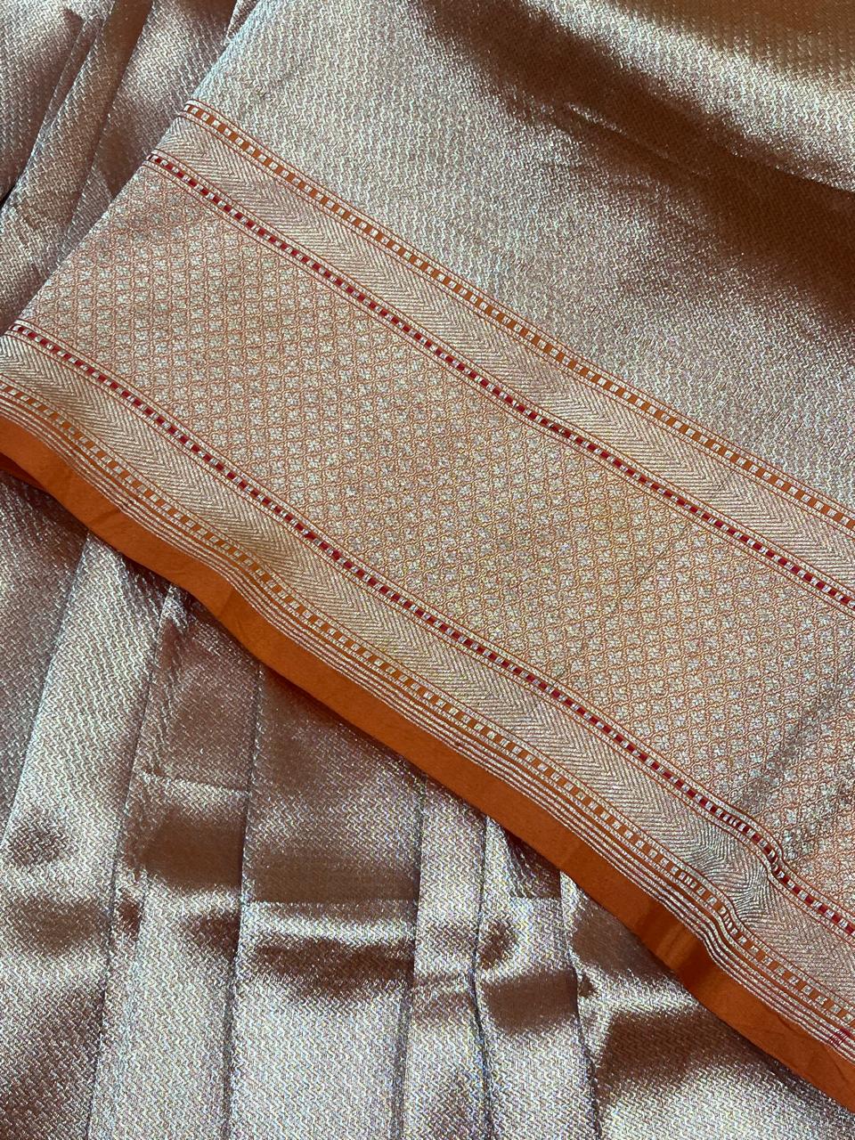 ORANGE KATAN TISSUE PURE HANDLOOM BANARASI SAREE