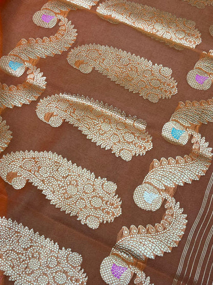 ORANGE KORA PURE HANDLOOM BANARASI SAREE