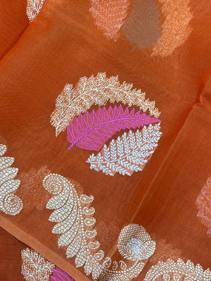 ORANGE KORA PURE HANDLOOM BANARASI SAREE