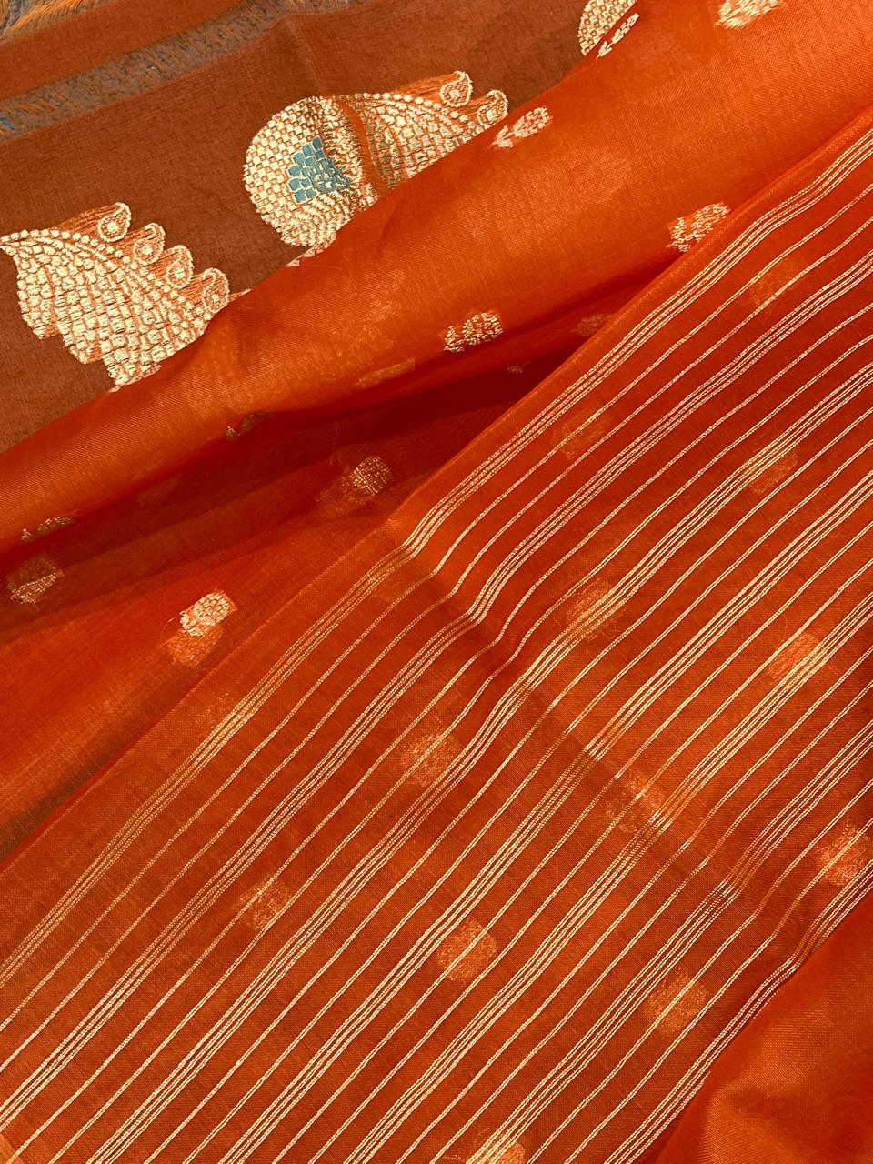 ORANGE KORA PURE HANDLOOM BANARASI SAREE