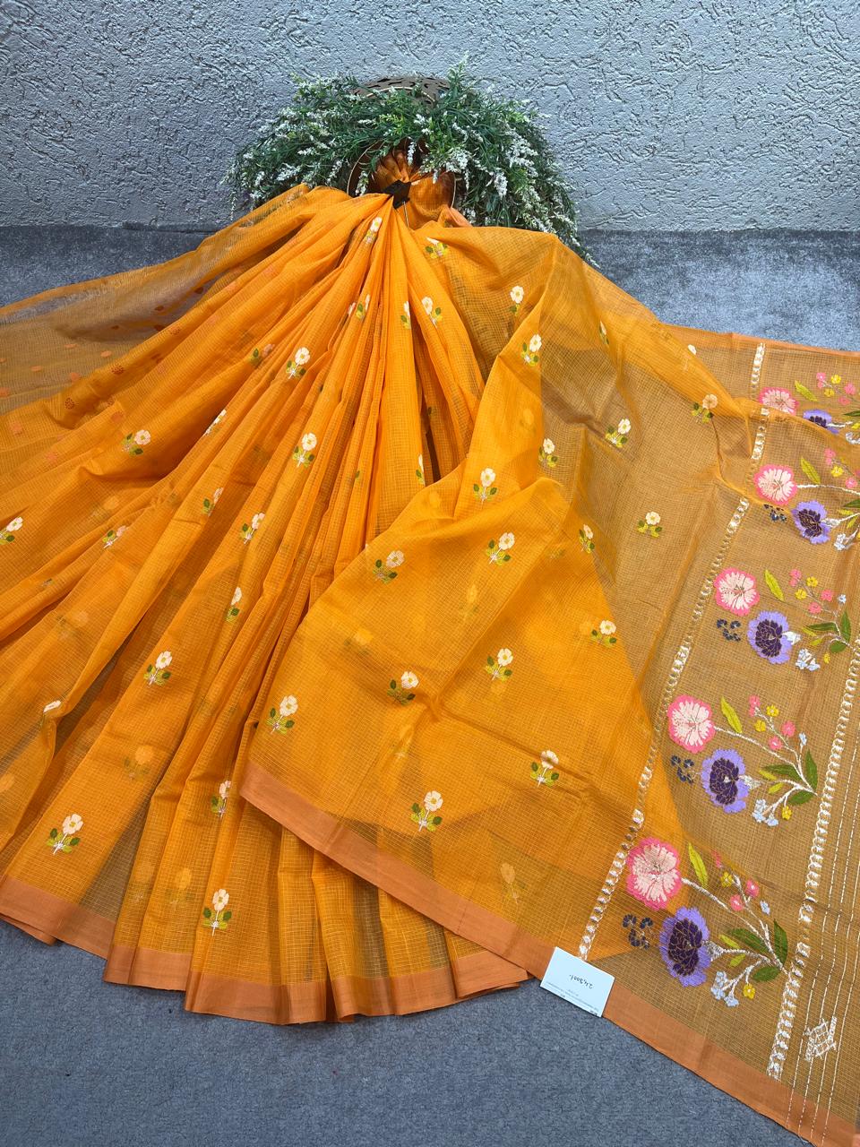 ORANGE PURE HANDLOOM KOTA DORIYA SAREE