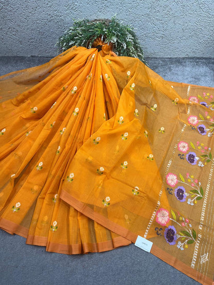 ORANGE PURE HANDLOOM KOTA DORIYA SAREE