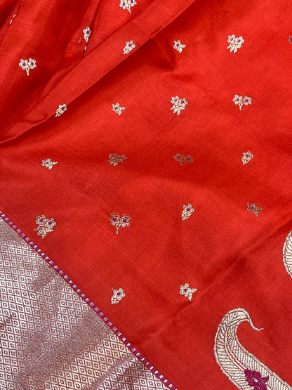 ORANGE MUSHROO SILK PURE HANDLOOM CHANDERI SAREE