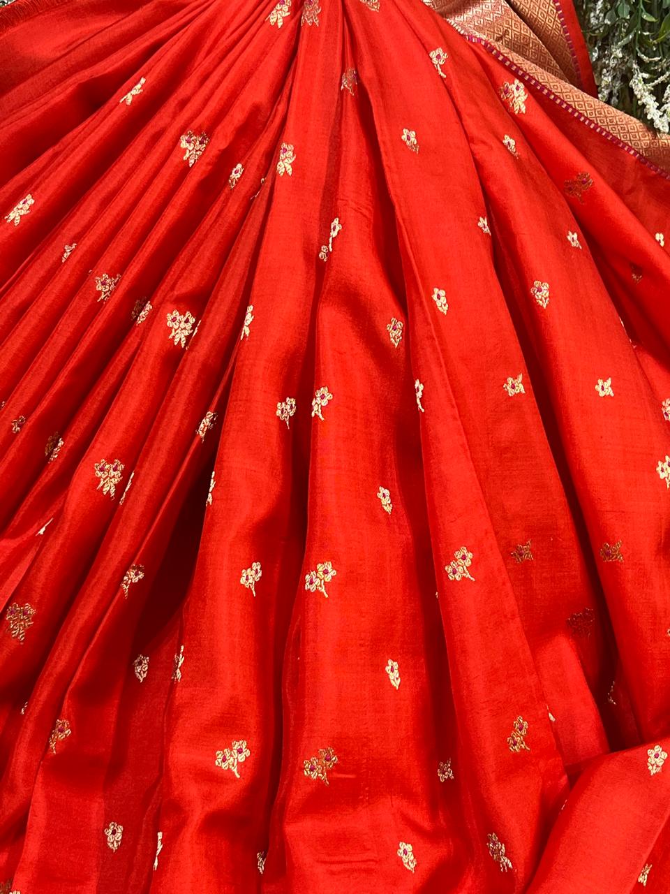 ORANGE MUSHROO SILK PURE HANDLOOM CHANDERI SAREE