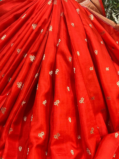 ORANGE MUSHROO SILK PURE HANDLOOM CHANDERI SAREE