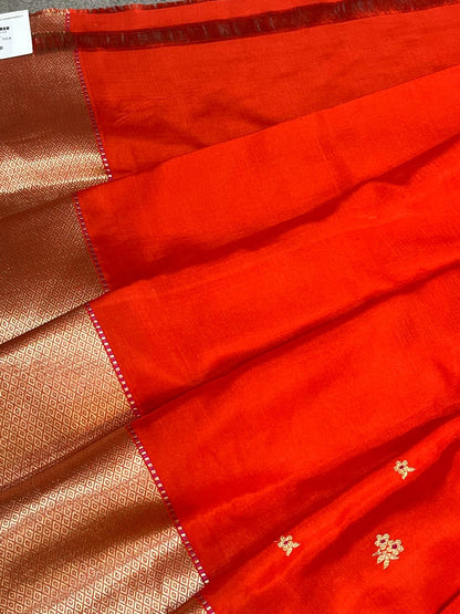 ORANGE MUSHROO SILK PURE HANDLOOM CHANDERI SAREE