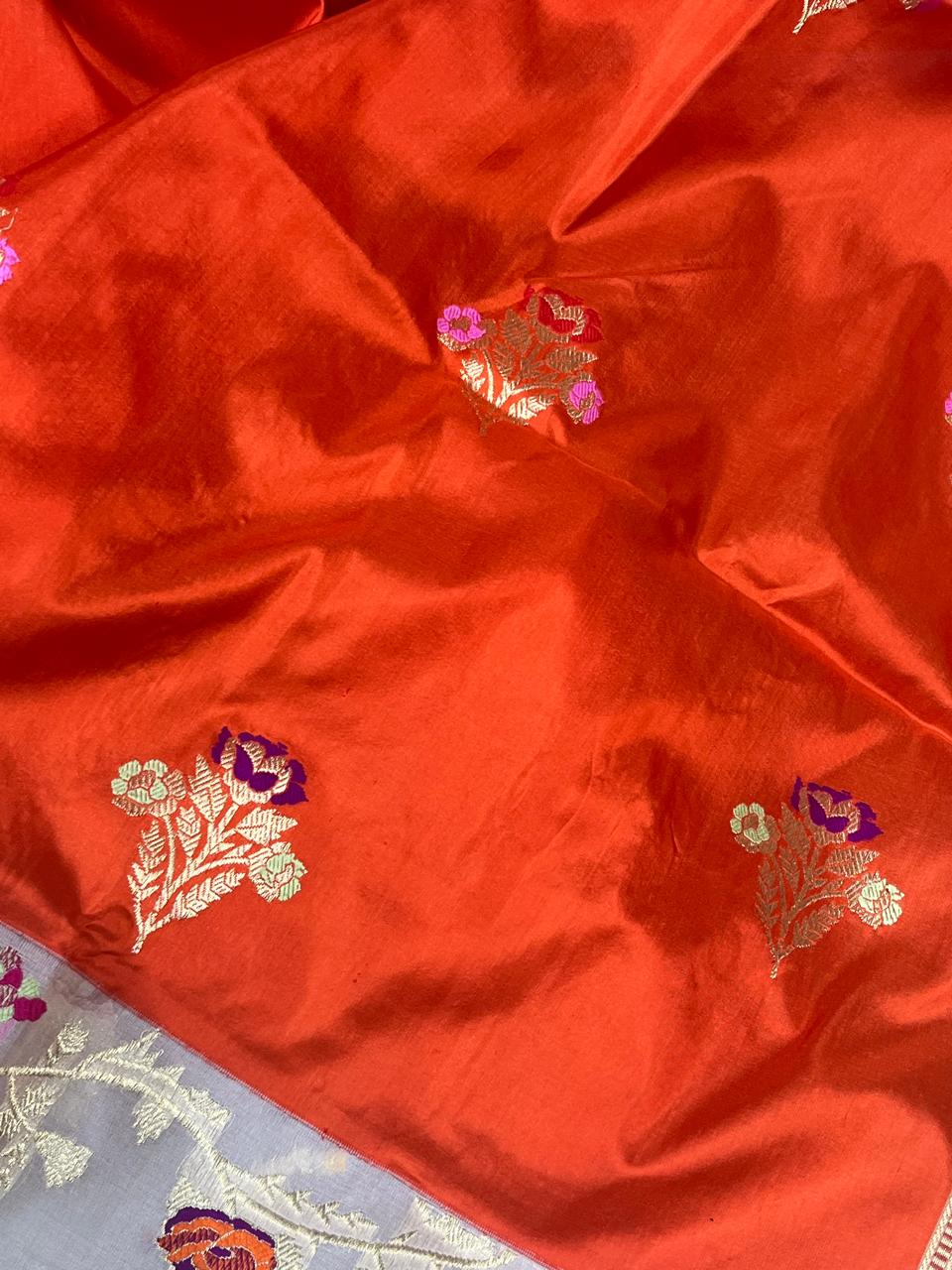 ORANGE SILK PURE HANDLOOM BANARASI SAREE