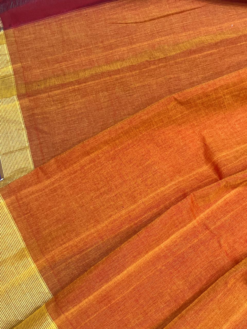 ORANGE COTTON PURE HANDLOOM PAITHANI SAREE