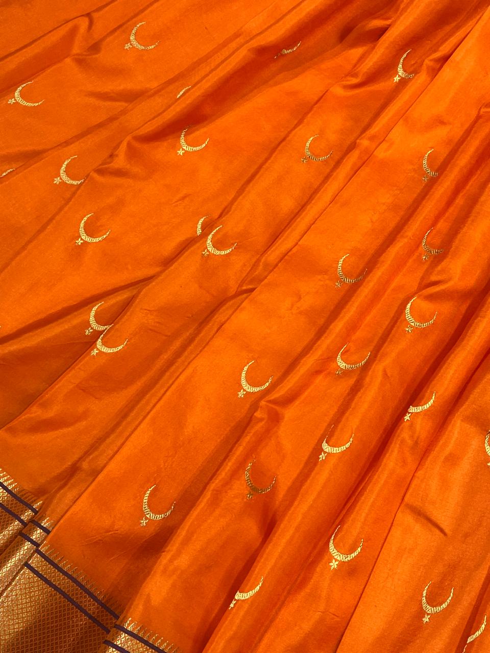 ORANGE MULBERRY SILK PURE HANDLOOM PAITHANI SAREE