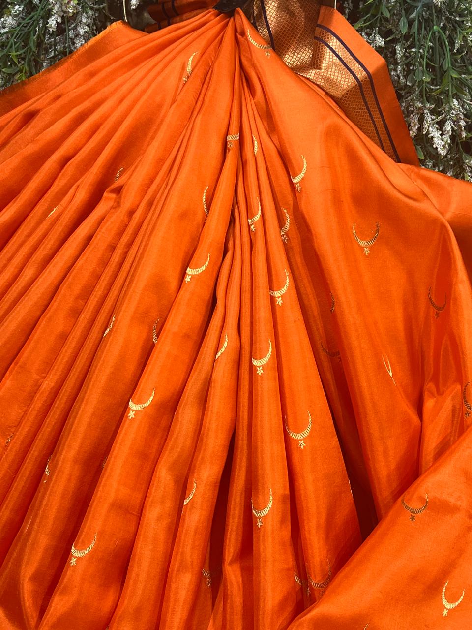 ORANGE MULBERRY SILK PURE HANDLOOM PAITHANI SAREE