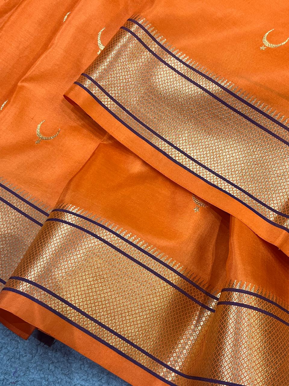 ORANGE MULBERRY SILK PURE HANDLOOM PAITHANI SAREE