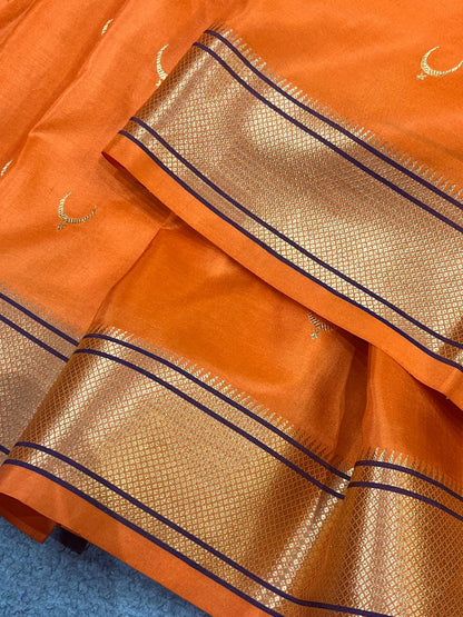 ORANGE MULBERRY SILK PURE HANDLOOM PAITHANI SAREE
