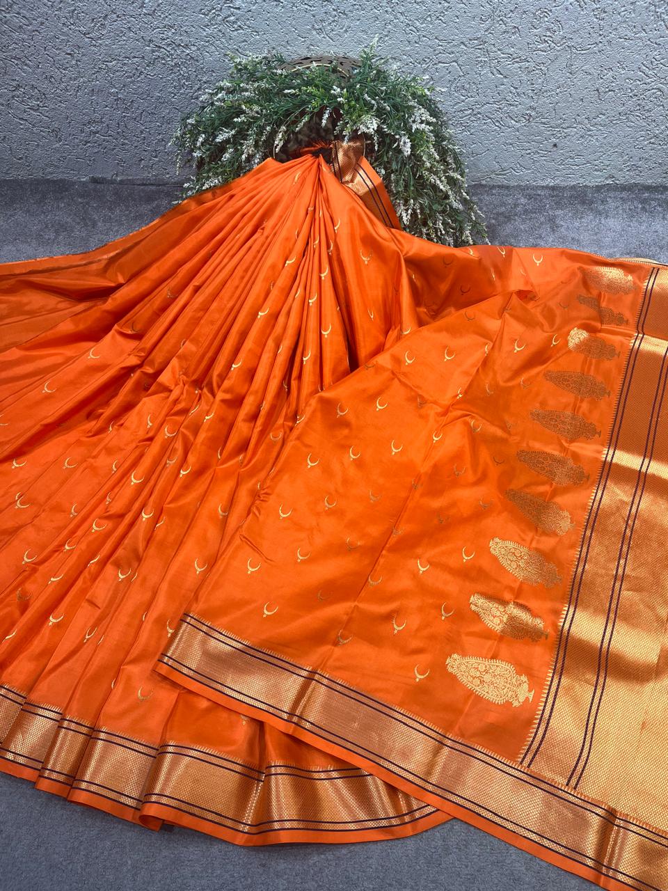 ORANGE MULBERRY SILK PURE HANDLOOM PAITHANI SAREE