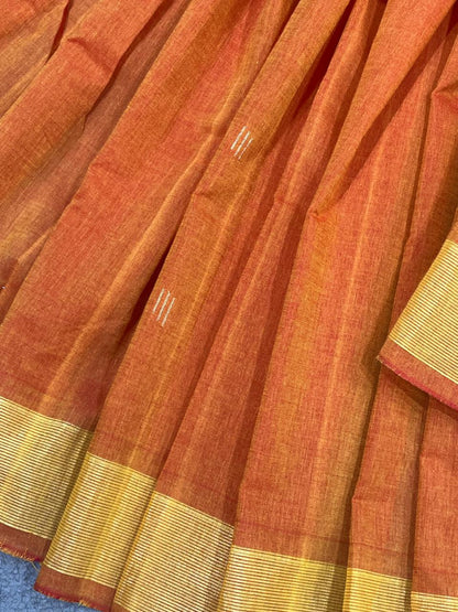 ORANGE COTTON PURE HANDLOOM PAITHANI SAREE