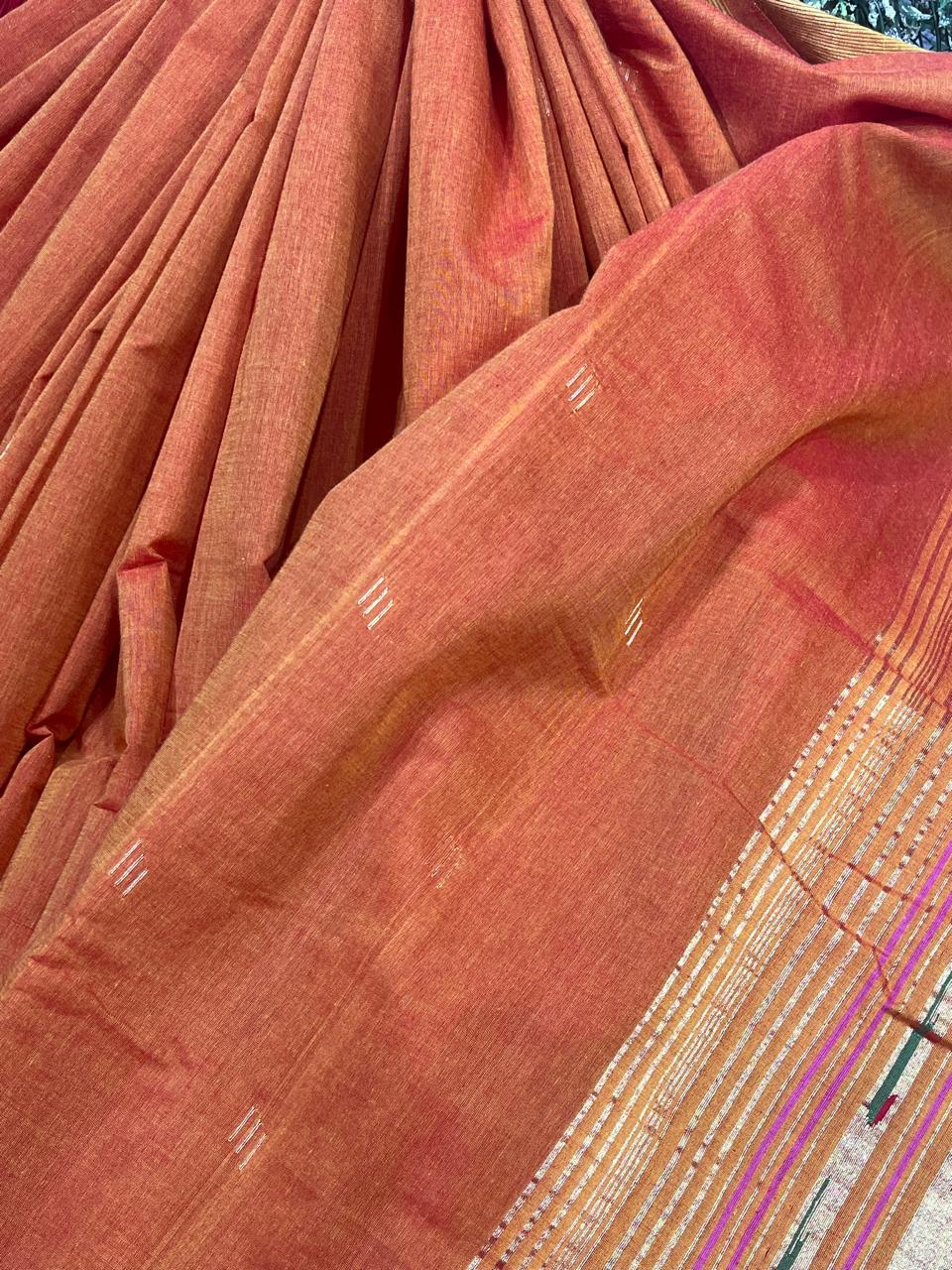 ORANGE COTTON PURE HANDLOOM PAITHANI SAREE
