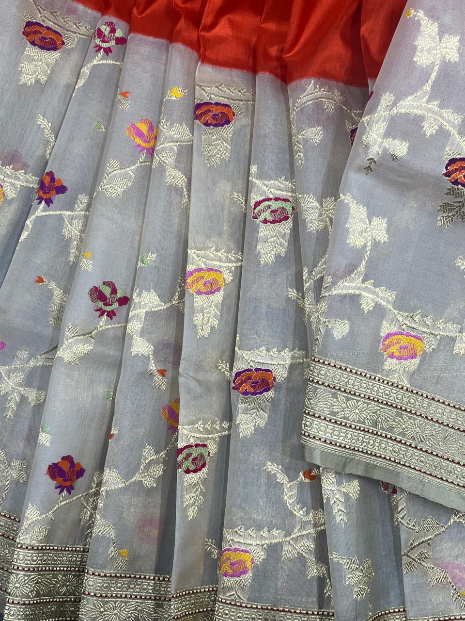 ORANGE SILK PURE HANDLOOM BANARASI SAREE