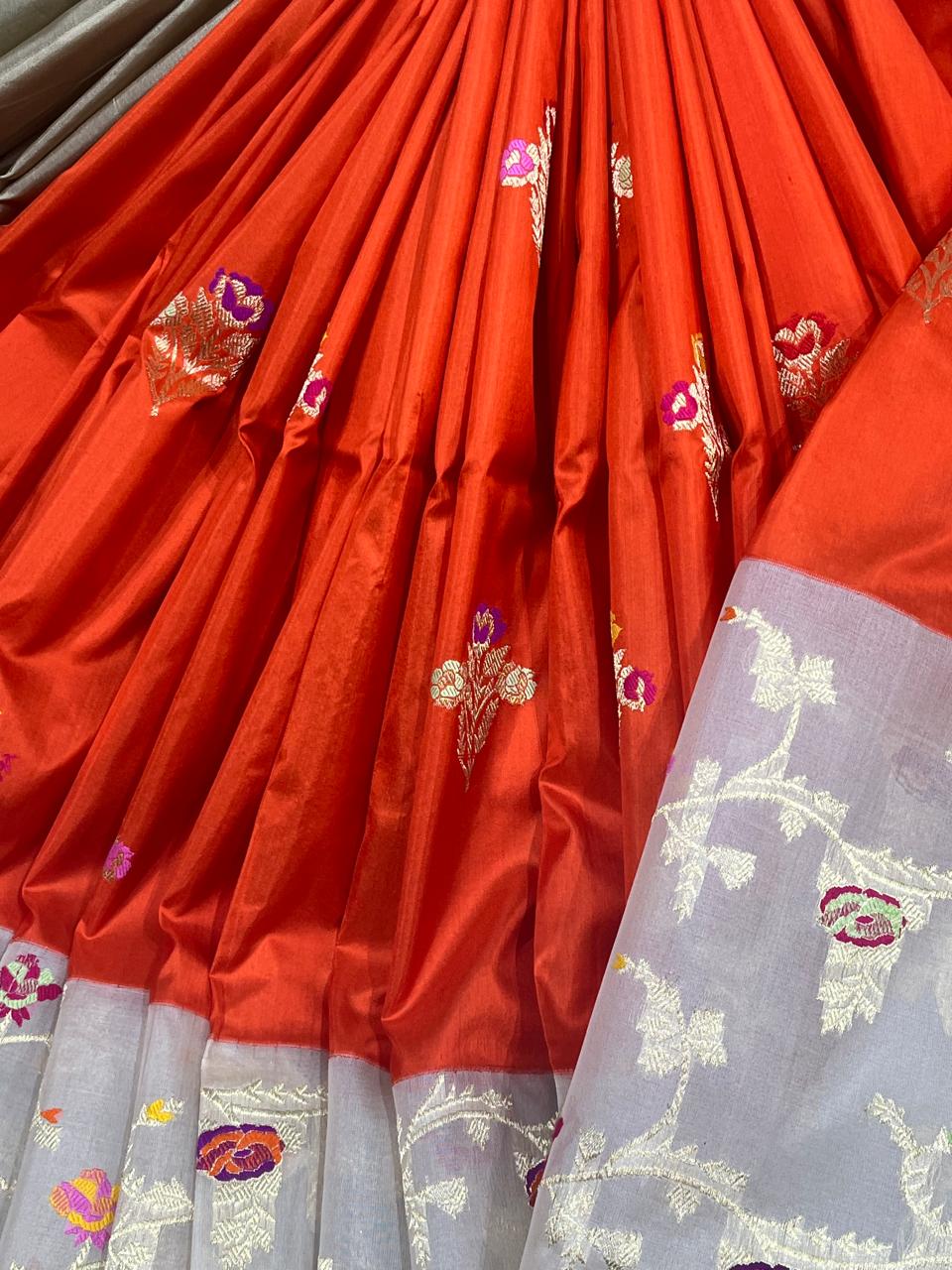 ORANGE SILK PURE HANDLOOM BANARASI SAREE