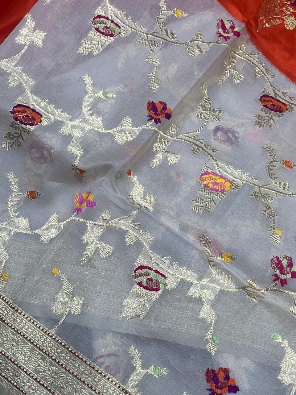 ORANGE SILK PURE HANDLOOM BANARASI SAREE