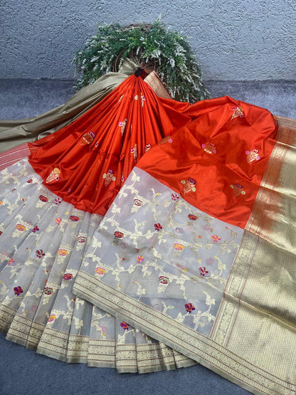 ORANGE SILK PURE HANDLOOM BANARASI SAREE