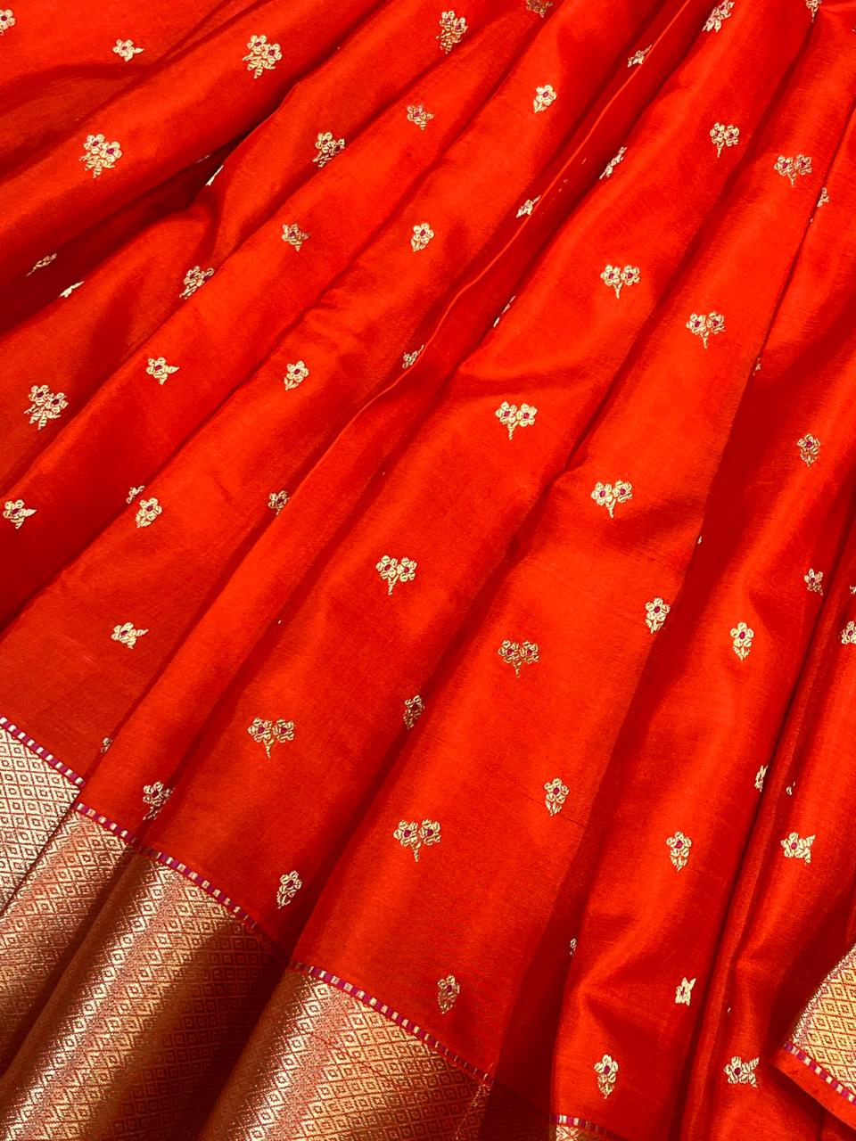 ORANGE MUSHROO SILK PURE HANDLOOM CHANDERI SAREE
