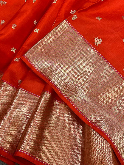 ORANGE MUSHROO SILK PURE HANDLOOM CHANDERI SAREE