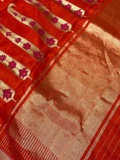 ORANGE MUSHROO SILK PURE HANDLOOM CHANDERI SAREE