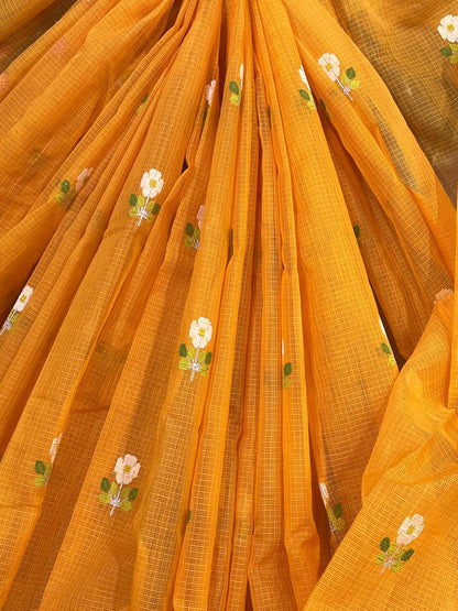 ORANGE PURE HANDLOOM KOTA DORIYA SAREE