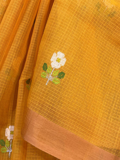ORANGE PURE HANDLOOM KOTA DORIYA SAREE